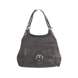 Coach Campbell Signature Hobo Shoulder Bag in Black Metallic Black Leather Trim‎